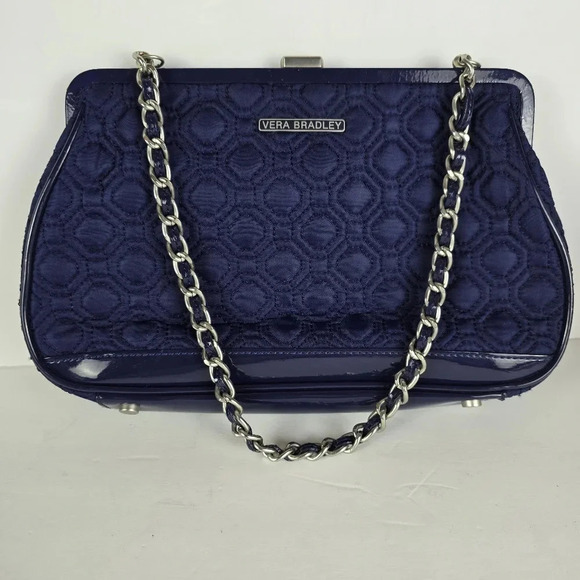 Vera Bradley Handbags - Vera Bradley Navy Blue Short Chain Handle Quilted Handbag